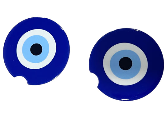 Blue Round Evil Eye Car Coaster Set