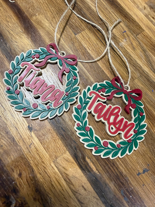 Personalized Christmas Wreath Ornament | Custom 3D Printed Name Ornament
